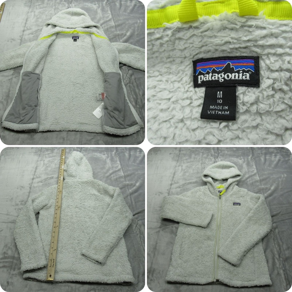 Patagonia Hoodie Girls Medium 10 Ivory Pockets Sherpa Fleece‎ Full Zip Los Gatos